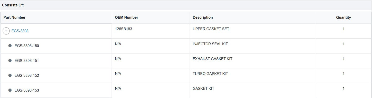Upper Gasket set PAI EGS-3899
